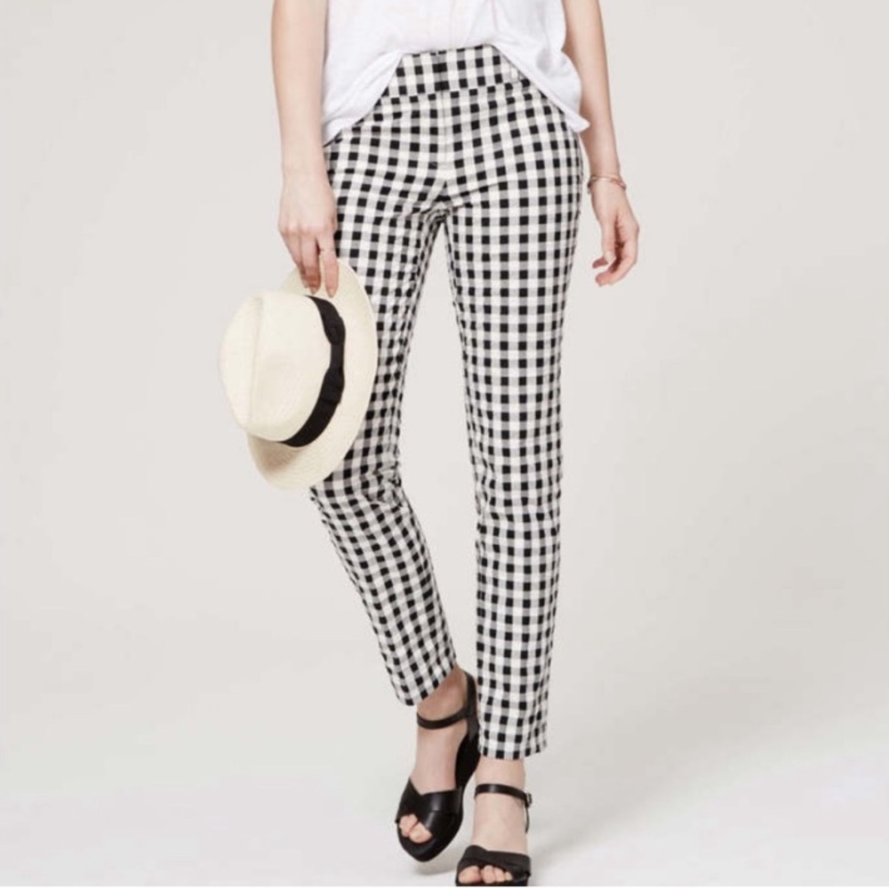 Loft Black & White Gingham Modern Skinny Ankle Pants